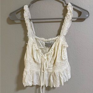 Urban Outfitters Cream Smocked Ruffle Tank Top Size M